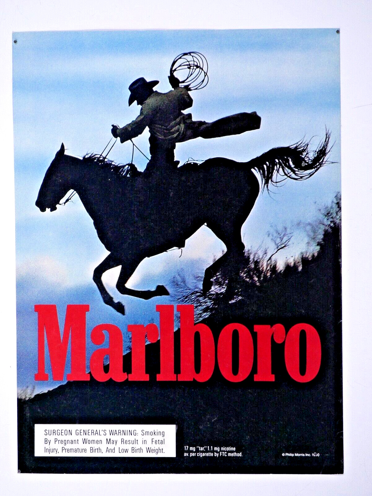 Marlboro Man Cowboy In The Dark Vintage 1990  Original Print Ad 8.5 x 11