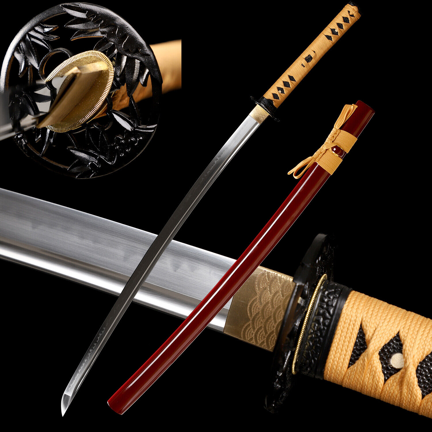Hand Made T10 Clay Tempered Japanese Samurai Katana Sword Real Hamon Full Tang