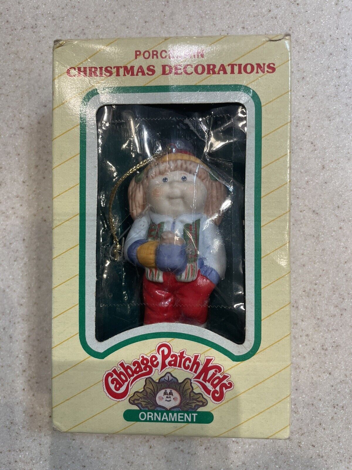 Cabbage Patch Kids Christmas Ornament Porcelain Girl W/Ponytails w/Hot Cocoa VTG