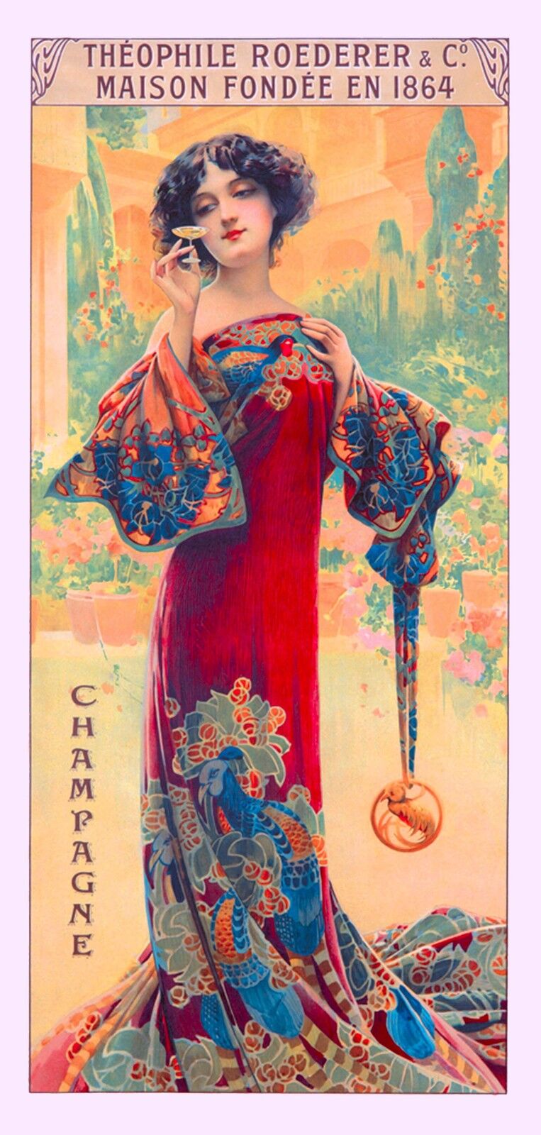 1894 Peacock Series I Woman Red Vintage French Nouveau Poster Advertisement