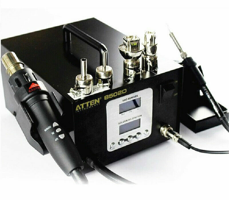 ATTEN AT-8502D 2 IN1 Dual LCD Hot Air Rework Staion+ Iron Soldering Station 220V