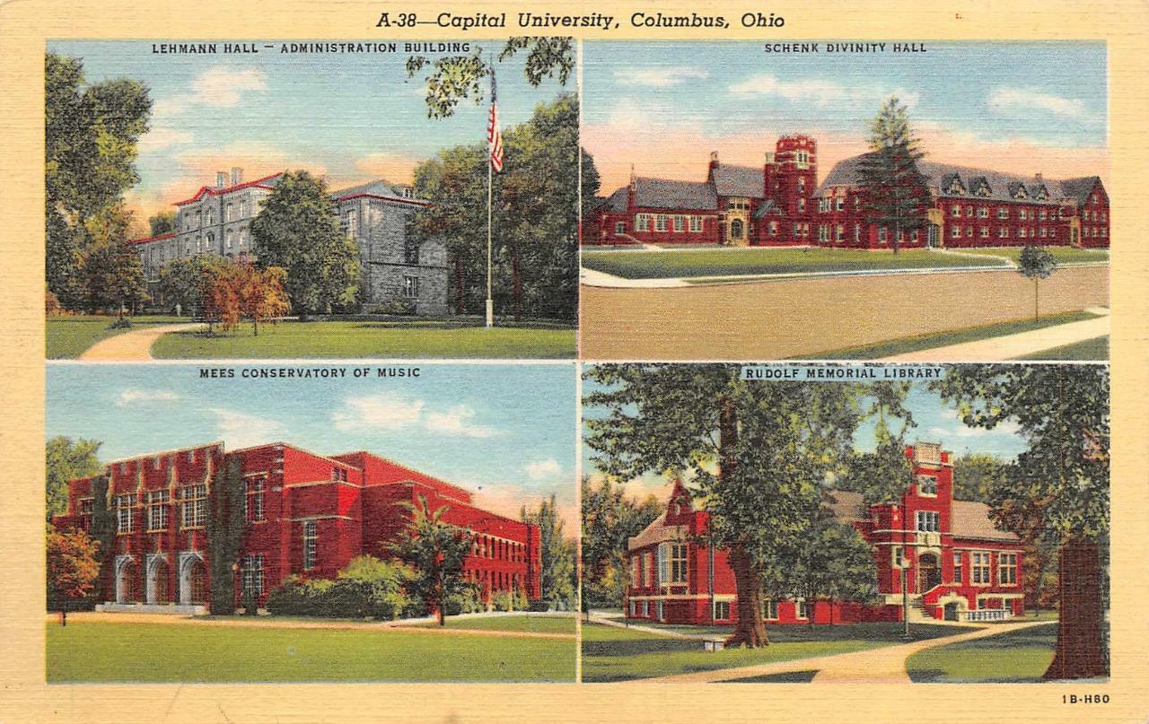 COLUMBUS, OH Ohio  CAPITAL UNIVERSITY  Library~Shenk Hall~Mees Music++  Postcard