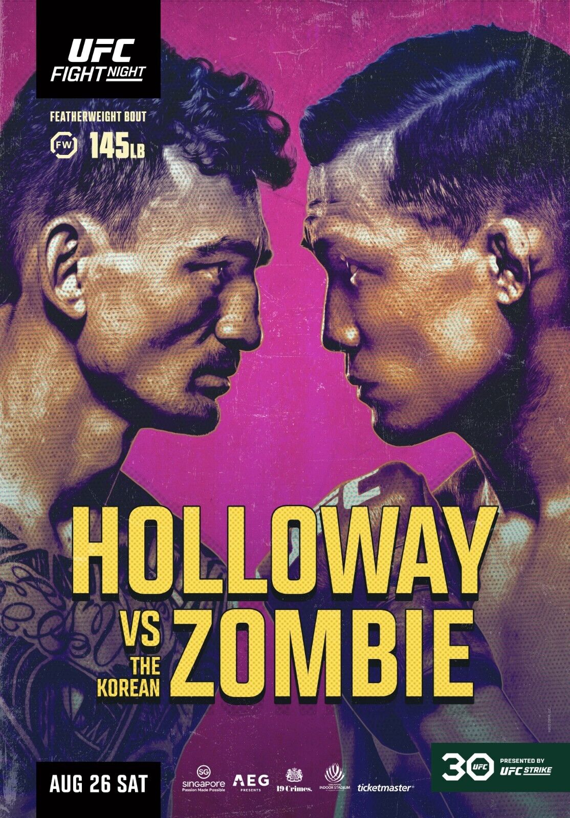 UFC Fight Night Singapore Poster 11x17 Inches - Max Holloway vs Korean Zombie