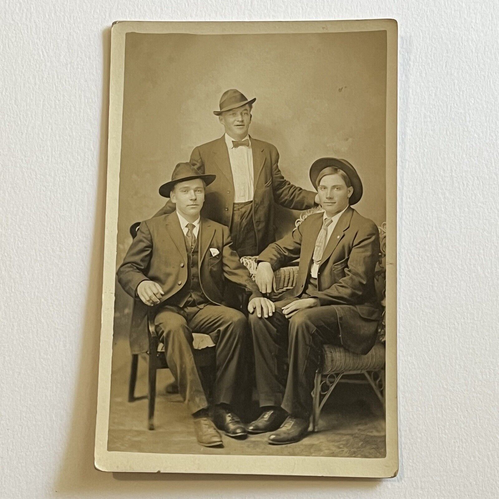 Antique RPPC Real Photograph Postcard Dapper Men Brimmed Hat Man & Grown Sons