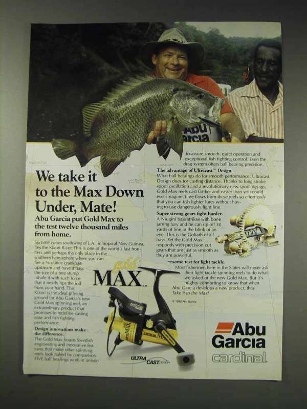 1991 Abu Garcia Cardinal Gold Max Reel Ad - Down Under