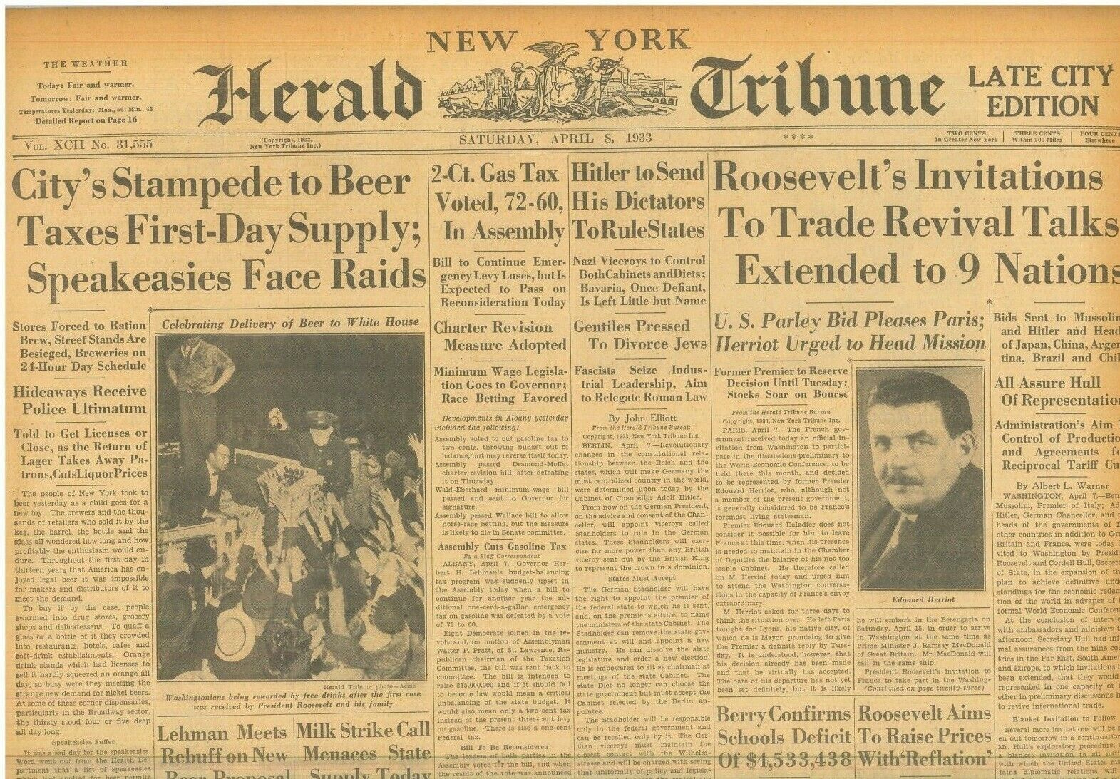 Prohibition Stampede for Beer Hitler\'s Dictators to Rule Germany April 8 1933 