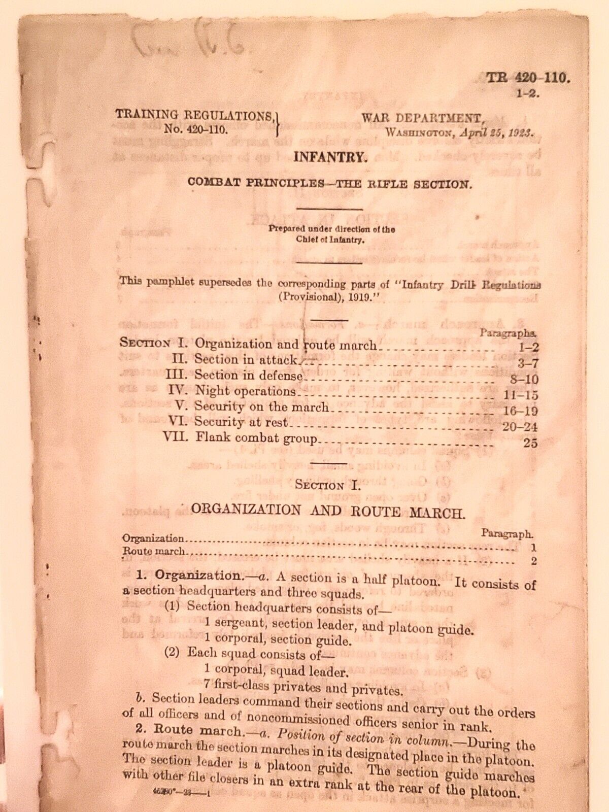 Interwar Training Regulation - Infantry: Combat Principles Rifle Section (1923)