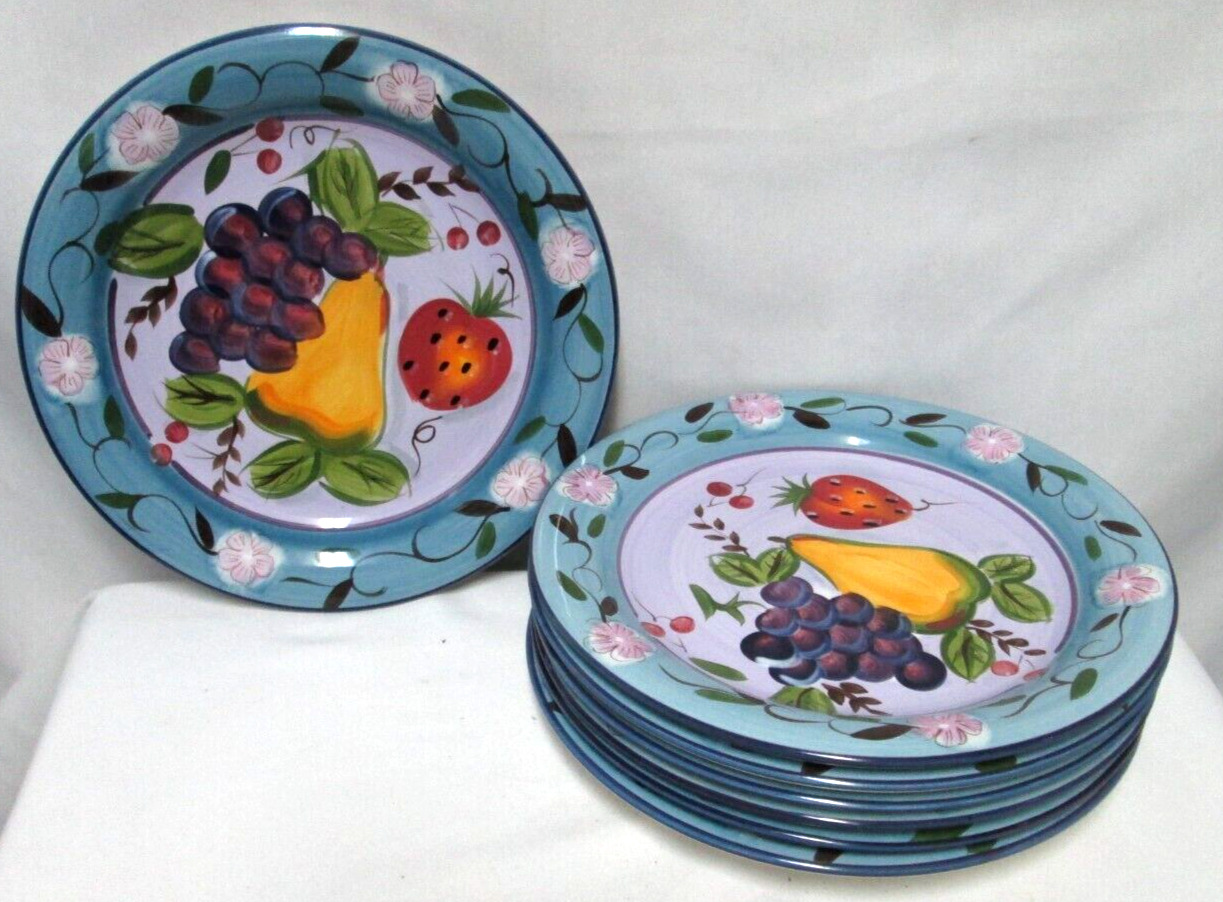 Gibson Elite Fruit strawberry pear grapes flower pater Set 7 Micro Dish safe NEW