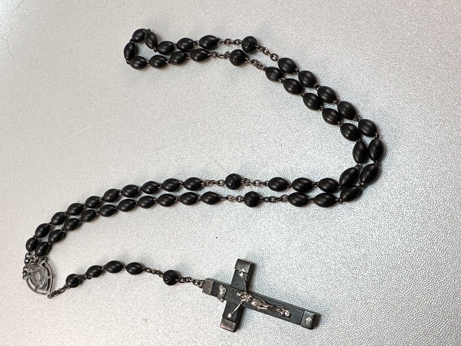 Fabulous Rosary Sterling silver and carved black ebony beads Italian sterling