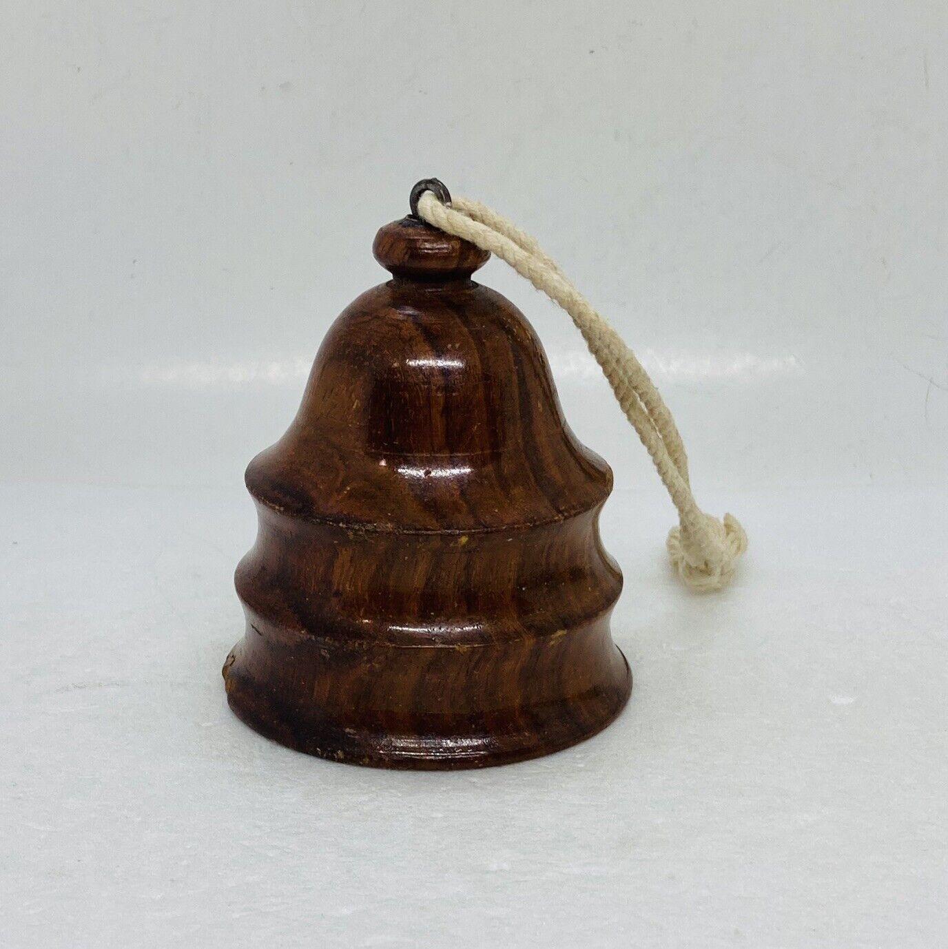 Vintage 1970s Carved Wooden Hanging Bell Ornate With Tree Nut Knocker 3.25” C3