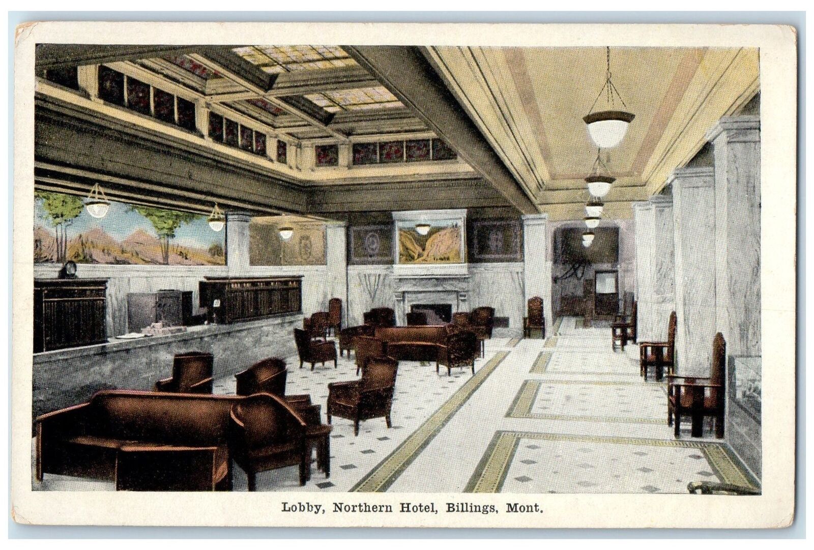 c1920s Northern Hotel Lobby Interior Scene Billings Montana MT Unposted Postcard