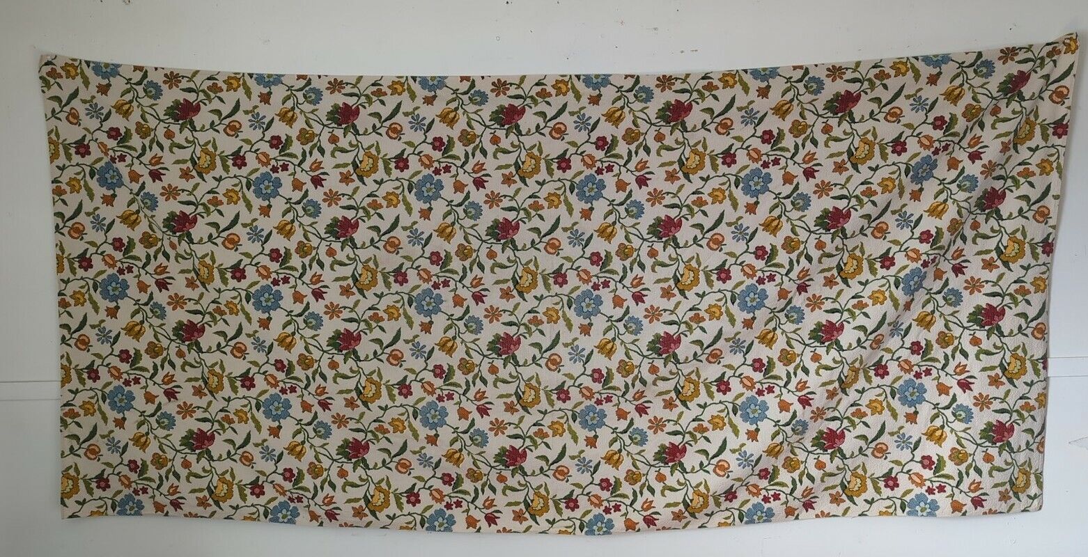 Gorgeous Stitched Embroidered Floral Tablecloth Vintage 44x95\
