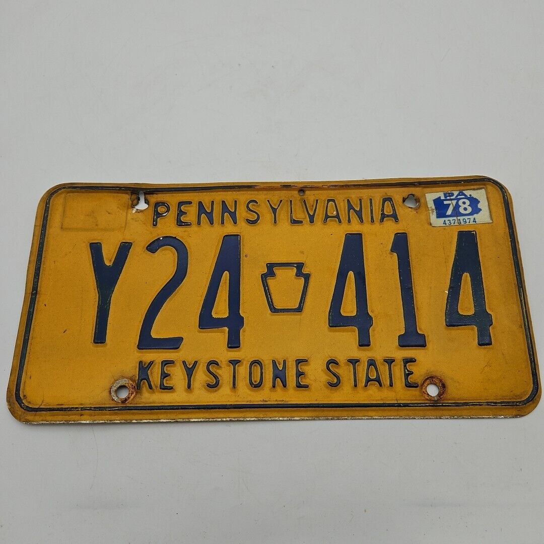 Vintage Pennsylvania Keystone State License Plate 70s Yellow Blue