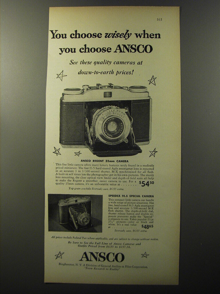 1953 Ansco Regent and Speedex Cameras Ad - You choose wisely when you choose