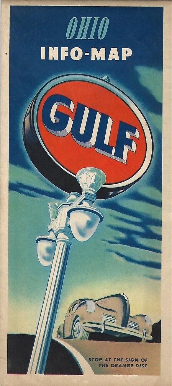 Vintage 1940 GULF OIL Road Map OHIO Routes 30 40 50 Rand McNally Insect Spray