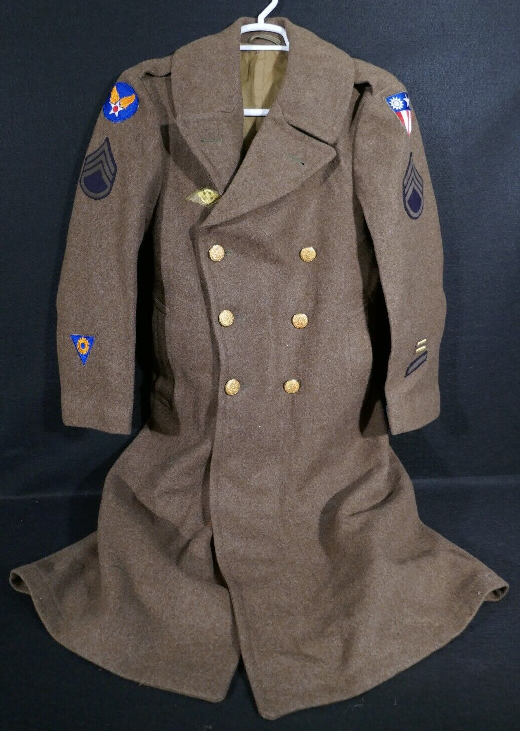 WWII USAAF Air Force CBI Staff Sergeant Wool Overcoat Roll Collar 1942 Size 36R