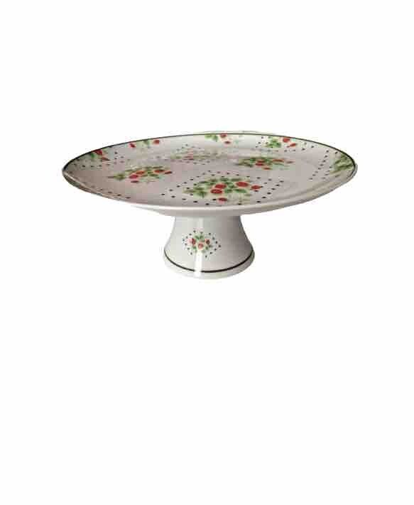 Vintage Enesco  Cake Stand Strawberry Dot  In Fine China