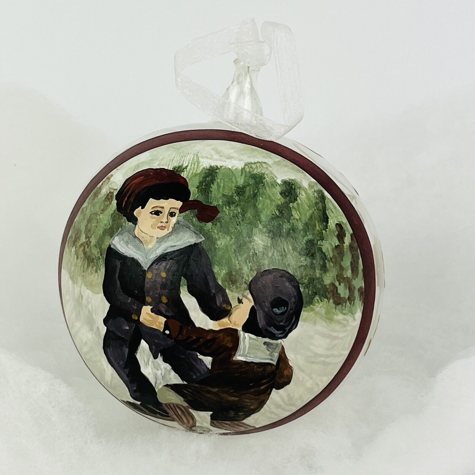 Vintage Christmas Ornament Handmade in Austria Blown Glass Bulb Boys Playing 5”