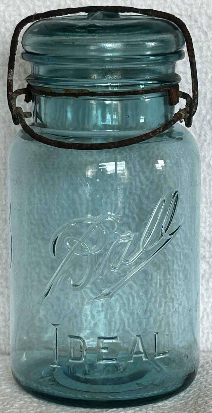 Blue Ball Ideal Canning Jar c1910-1923 Jar Quart Size Wire Bail Muncie, Indiana