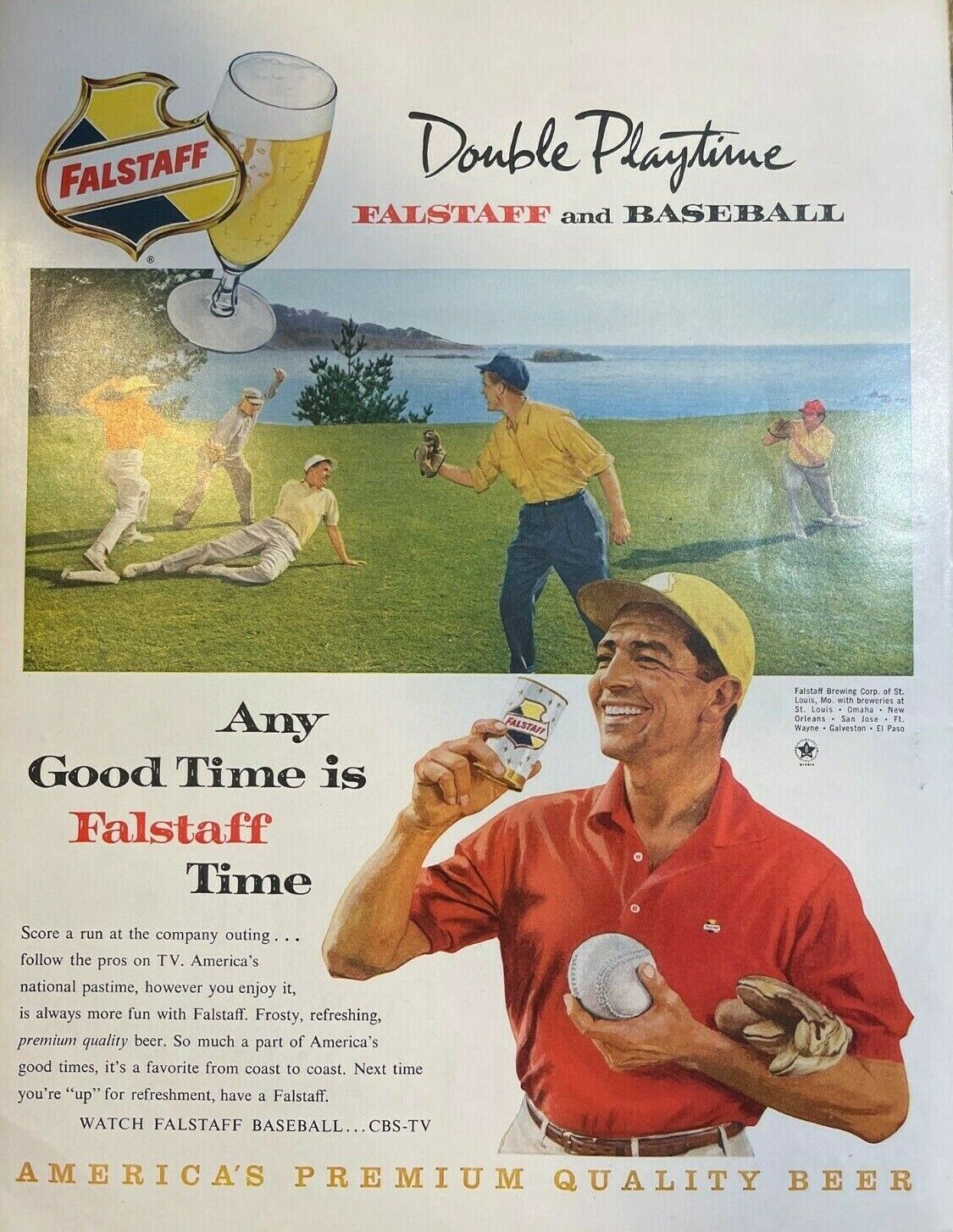1960 Advertisement Falstaff Beer and Baseball
