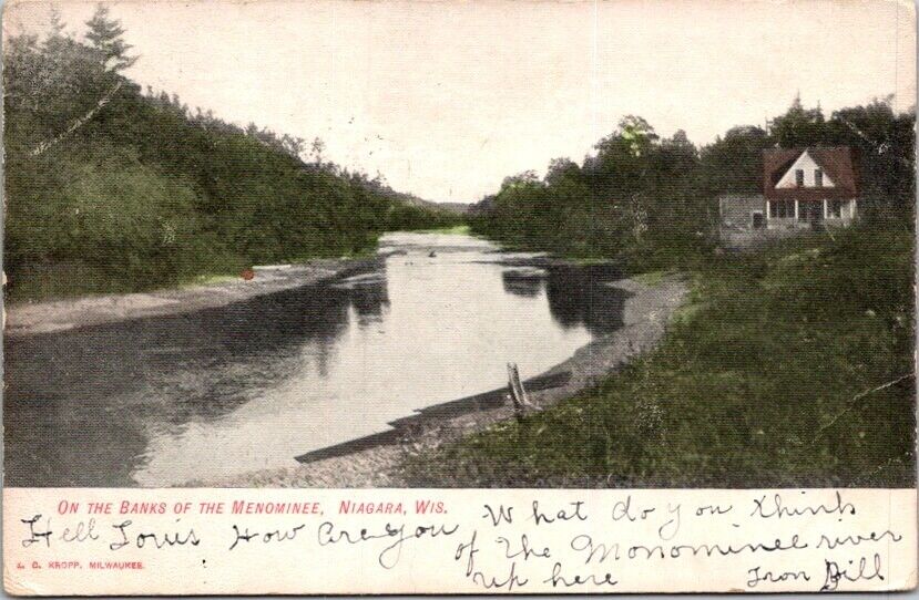 Vintage Postcard Banks of Menominee River Niagara WI Wisconsin 1907 I-511
