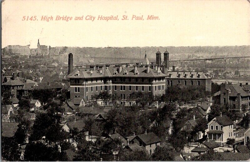 Vintage Postcard High Bridge & City Hospital St. Paul MN Minnesota 1912    E-529