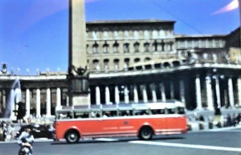 Vatican 1956 Lot of 2 Kodachrome Slides Bus Trolley Tram Swiss Guards Italy Pope