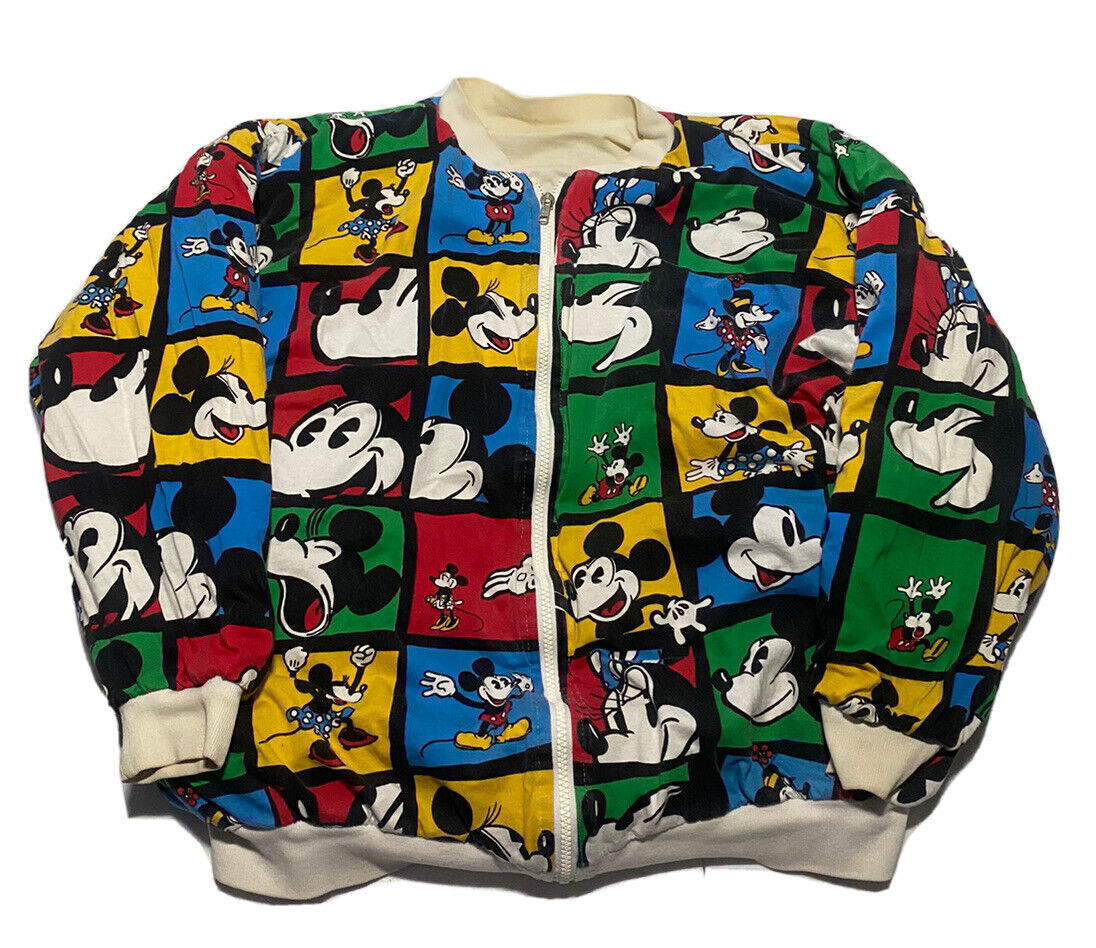 Vintage 90s Disney Mickey Mouse Reversible Cotton Bomber Jacket AOP 23x23 N8