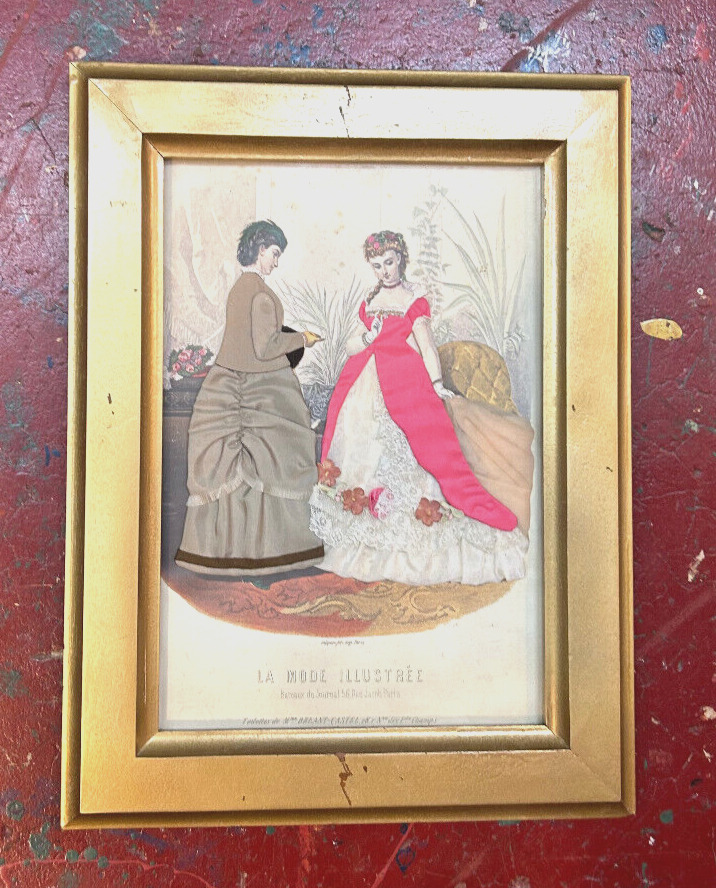 Vintage MODE ILLUSTREE Paris Embellished Victorian Ladies Framed Shadow Box