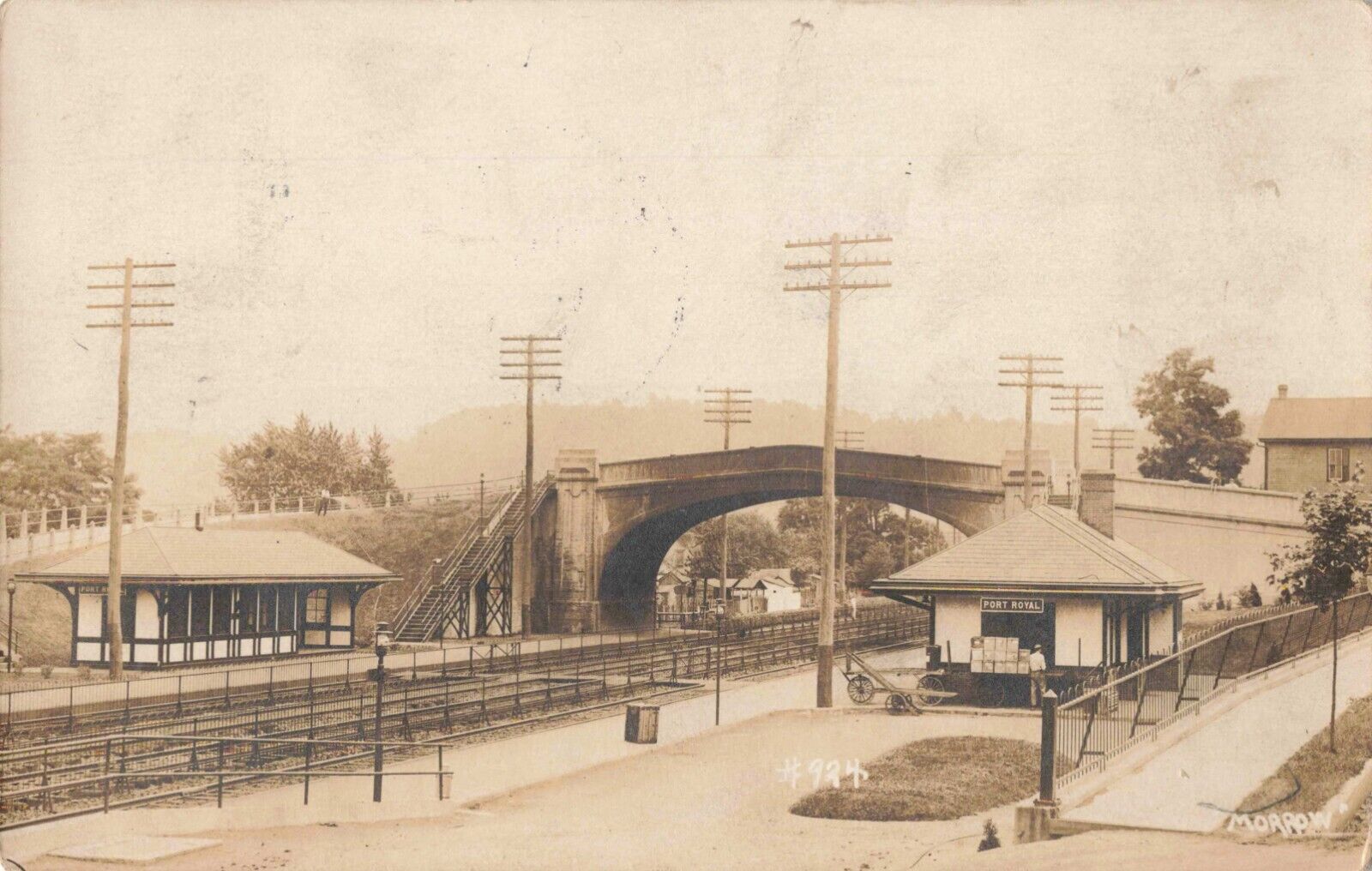 Railroad Depot Port Royal Pennsylvania PA Train Tracks 1915 Real Photo RPPC
