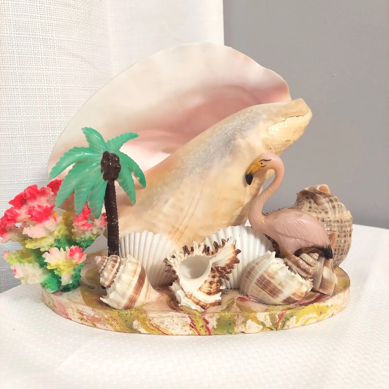 Conch TV Accent Light Sea Shells Coral Palm Flamingo 1960s Battery Rewired