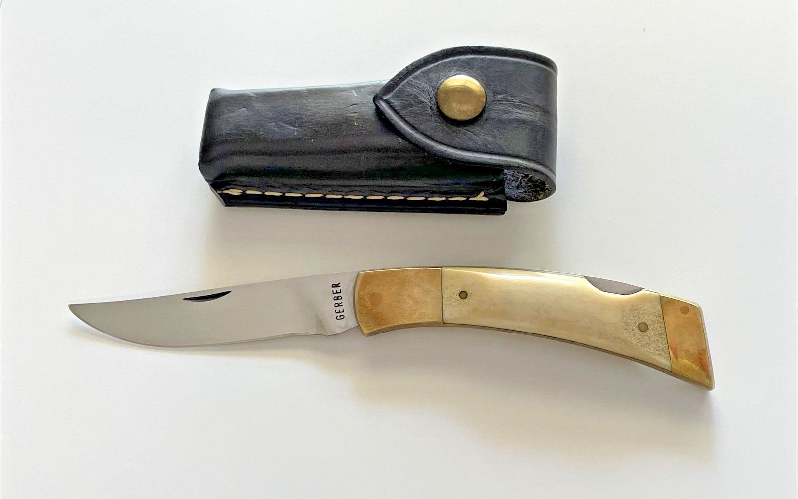 Gerber Sportsman II Folding Knife Polished Stag Handle USA Vintage