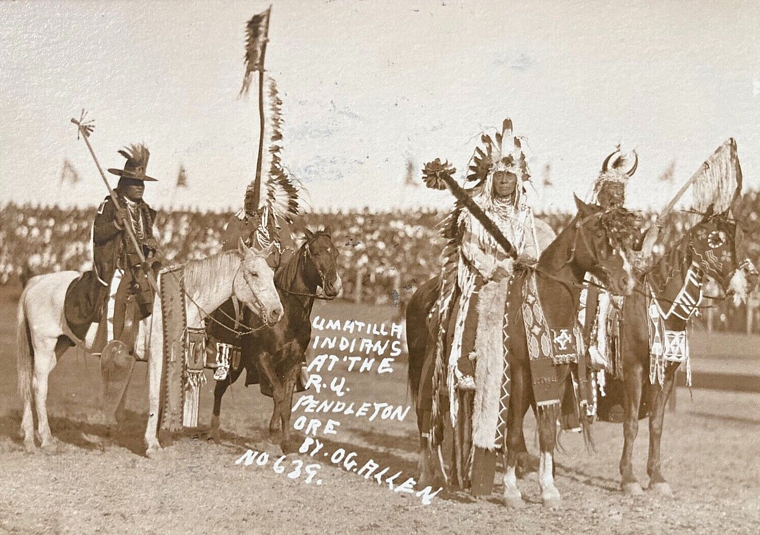 RARE UMATILLA INDIAN CHIEFS at PENDLETON OR. ROUND-UP 1910 PHOTO POSTCARD RPPC
