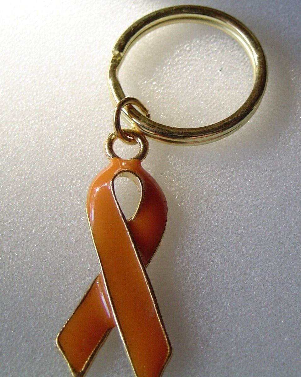 MS/Leukemia Awareness orange ribbon key-ring, gold plated, made in USA