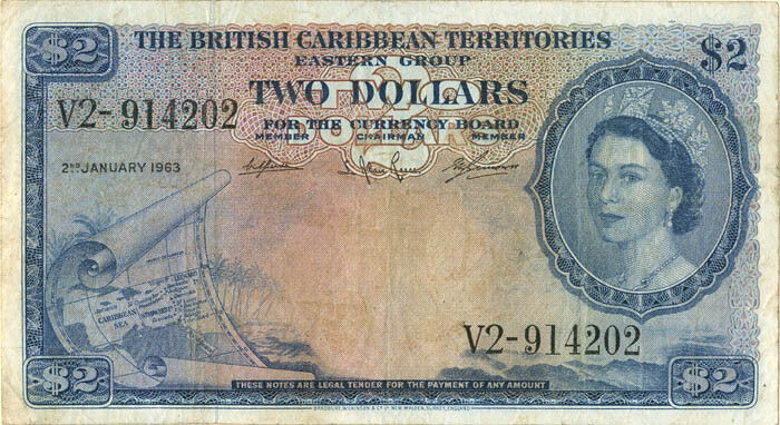 British Caribbean Territories - 2 Dollars - P-8c - 2.1.1963 Dated Foreign Paper 