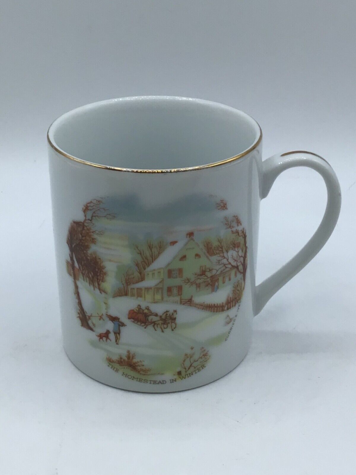 1987 Currier & Ives American Vintage Heritage House Cup Mug 3 3/4\