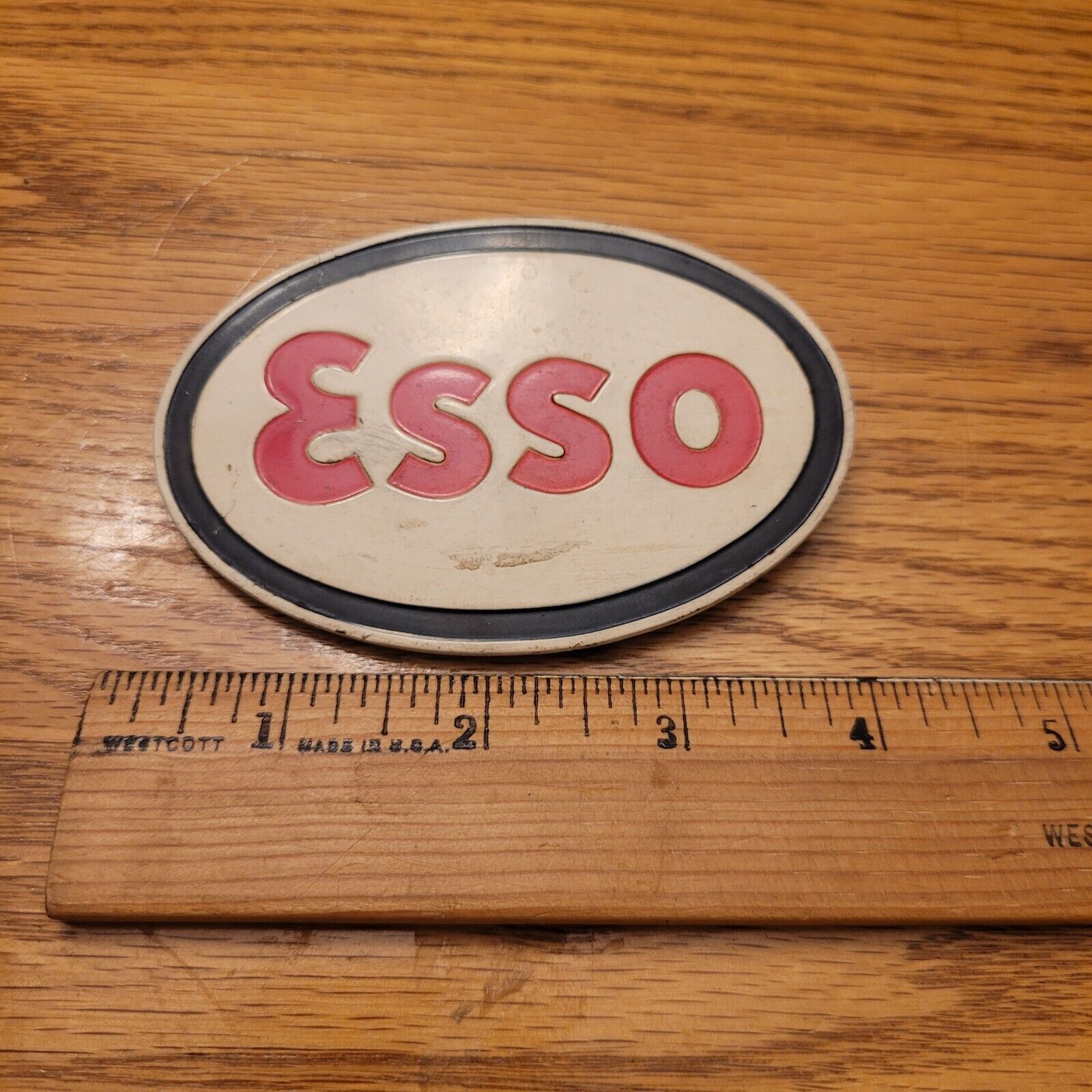 Vintage ESSO Oil Gas Station  Enamel On Brass Logo Sign Emblem Very Nice Condion