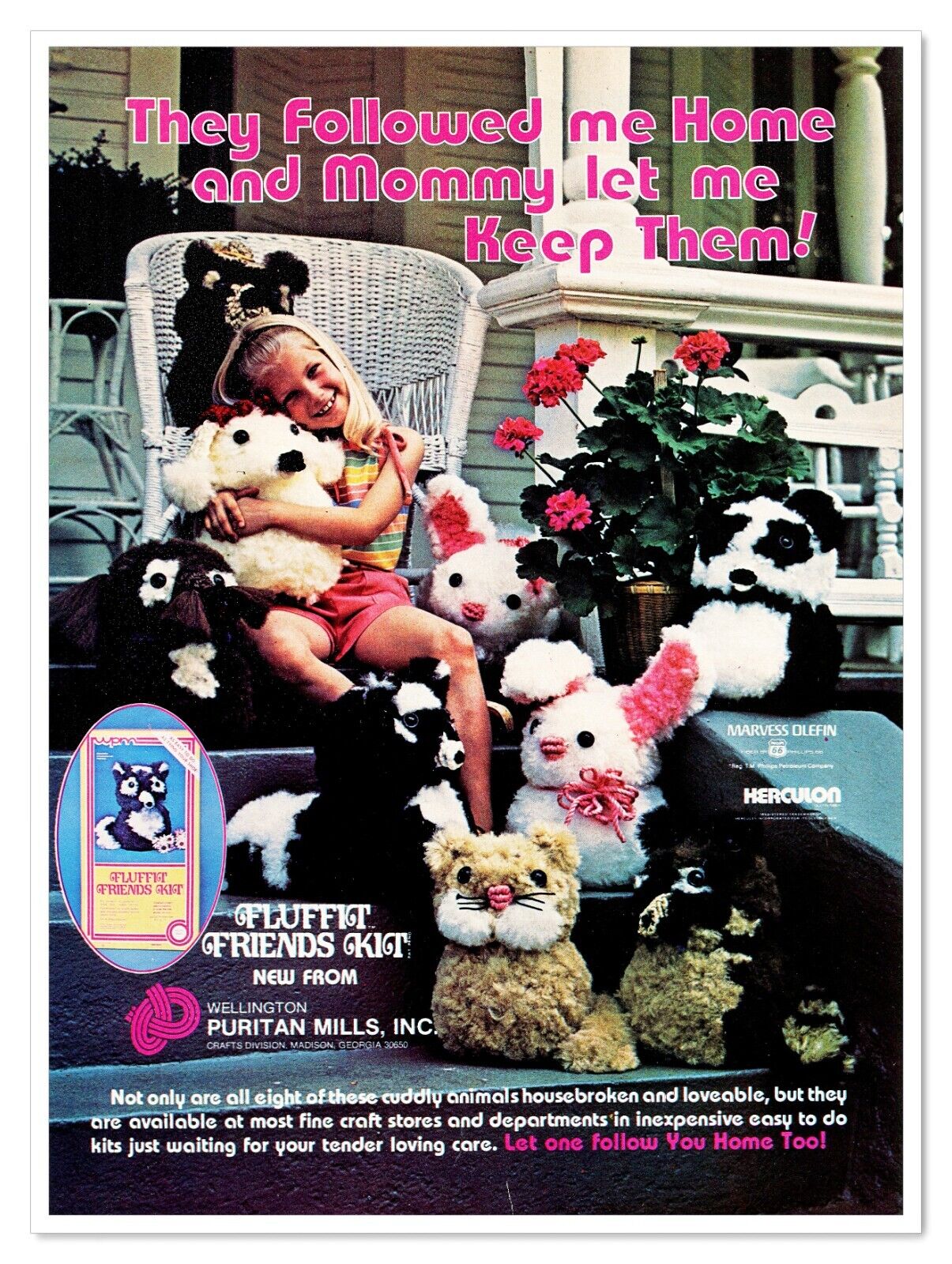 Wellington Puritan Mills Fluffit Friends Kit Vintage 1980 Print Magazine Ad