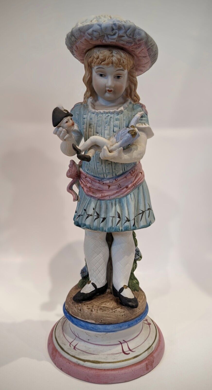 Large French Bisque Porcelain Lil Girl Holding Broken Toy Soldier Figurine, 16\