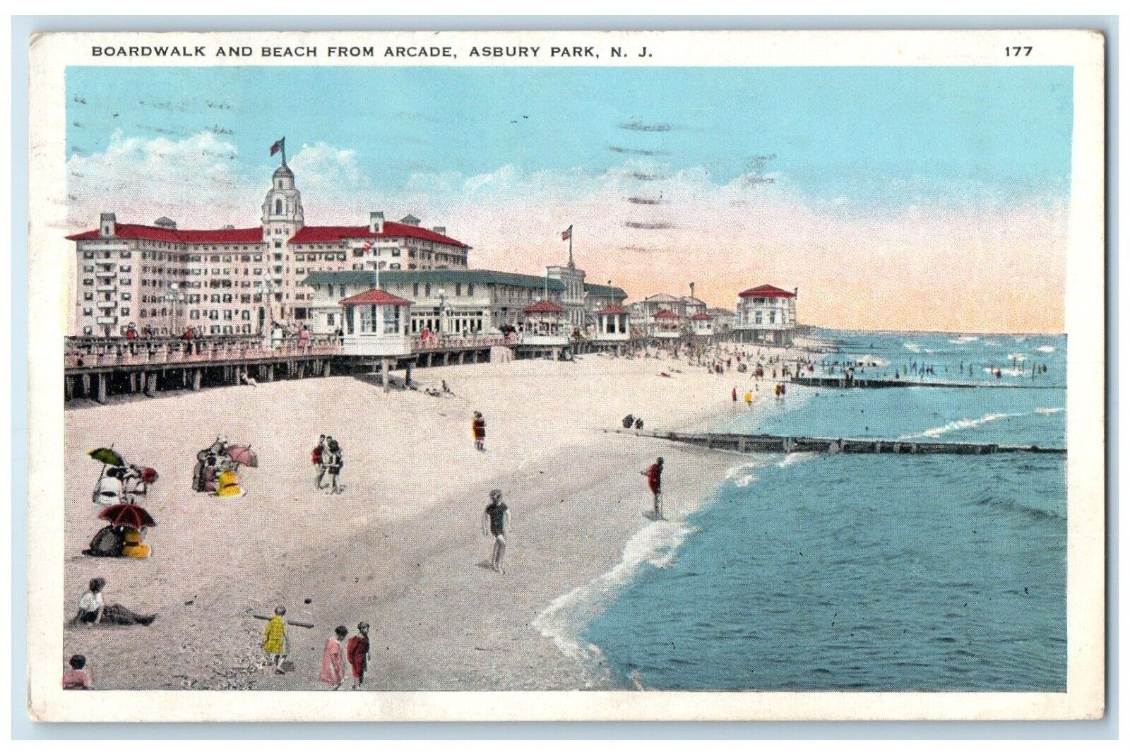 1928 Boardwalk Beach Arcade Exterior Building Asbury Park New Jersey NJ Postcard