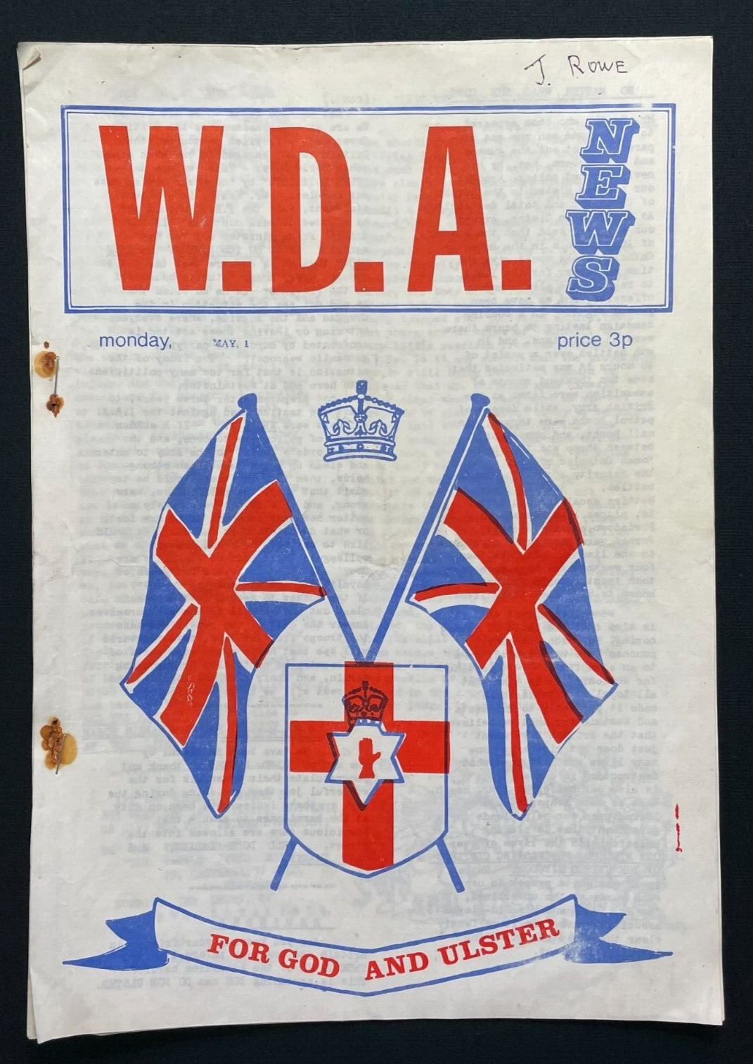 1972 Woodvale Defence Association W.D.A. Belfast Loyalist Unionist Pamphlet