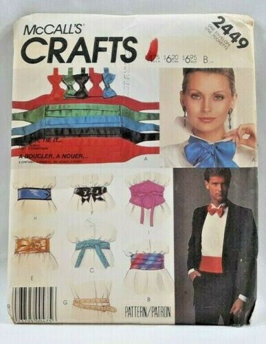1986 McCalls Sewing Pattern 2449 Mens & Womens Belts & Ties 10 Styles Vintg 5727