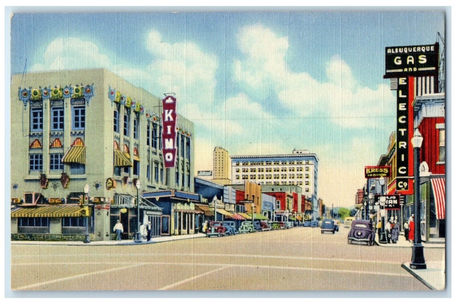 c1930s Central Ave. Looking East Kimo Gas Electric Kress Albuquerque NM Postcard