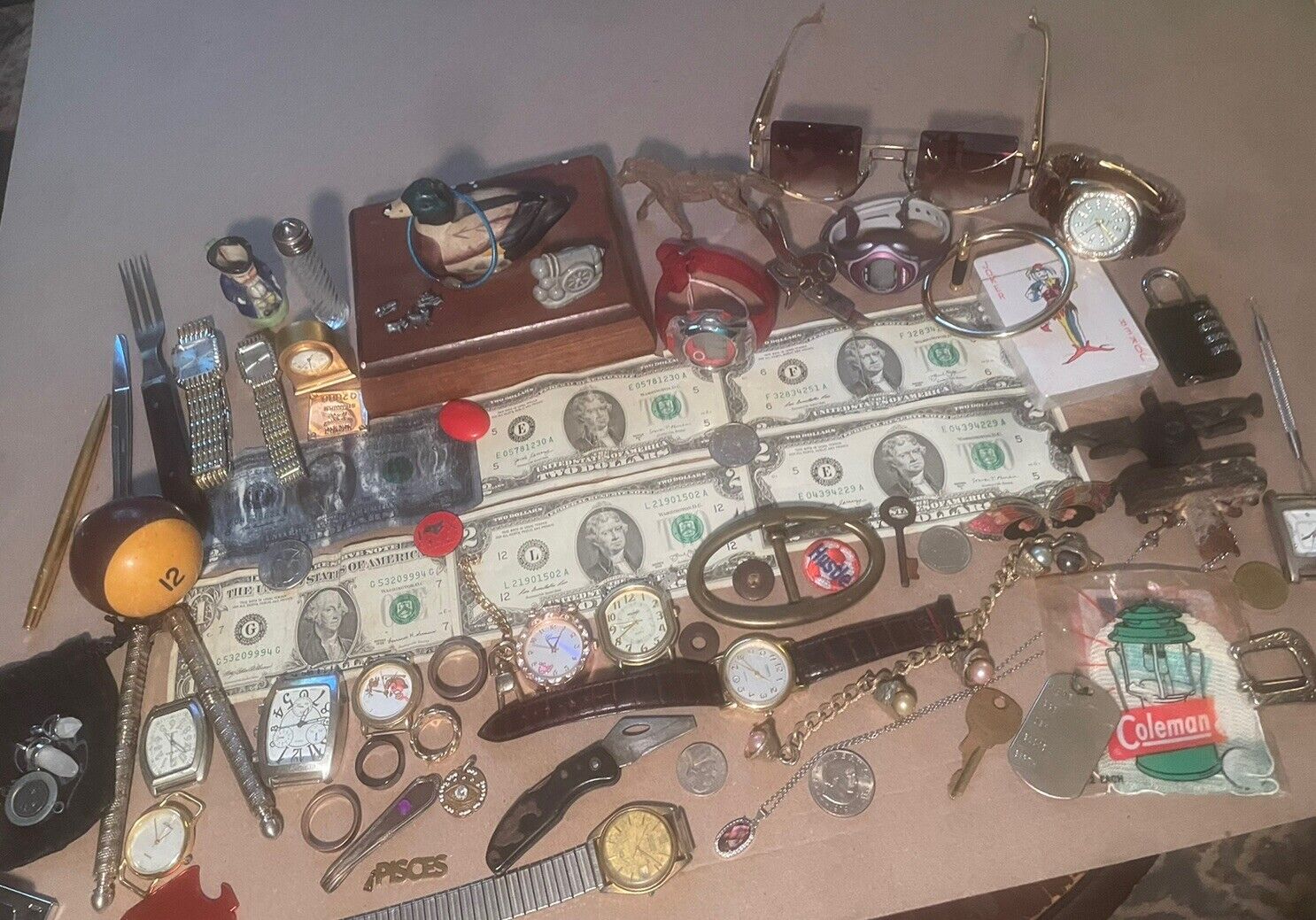 vintage junk drawer lot jewelry Watches Coins