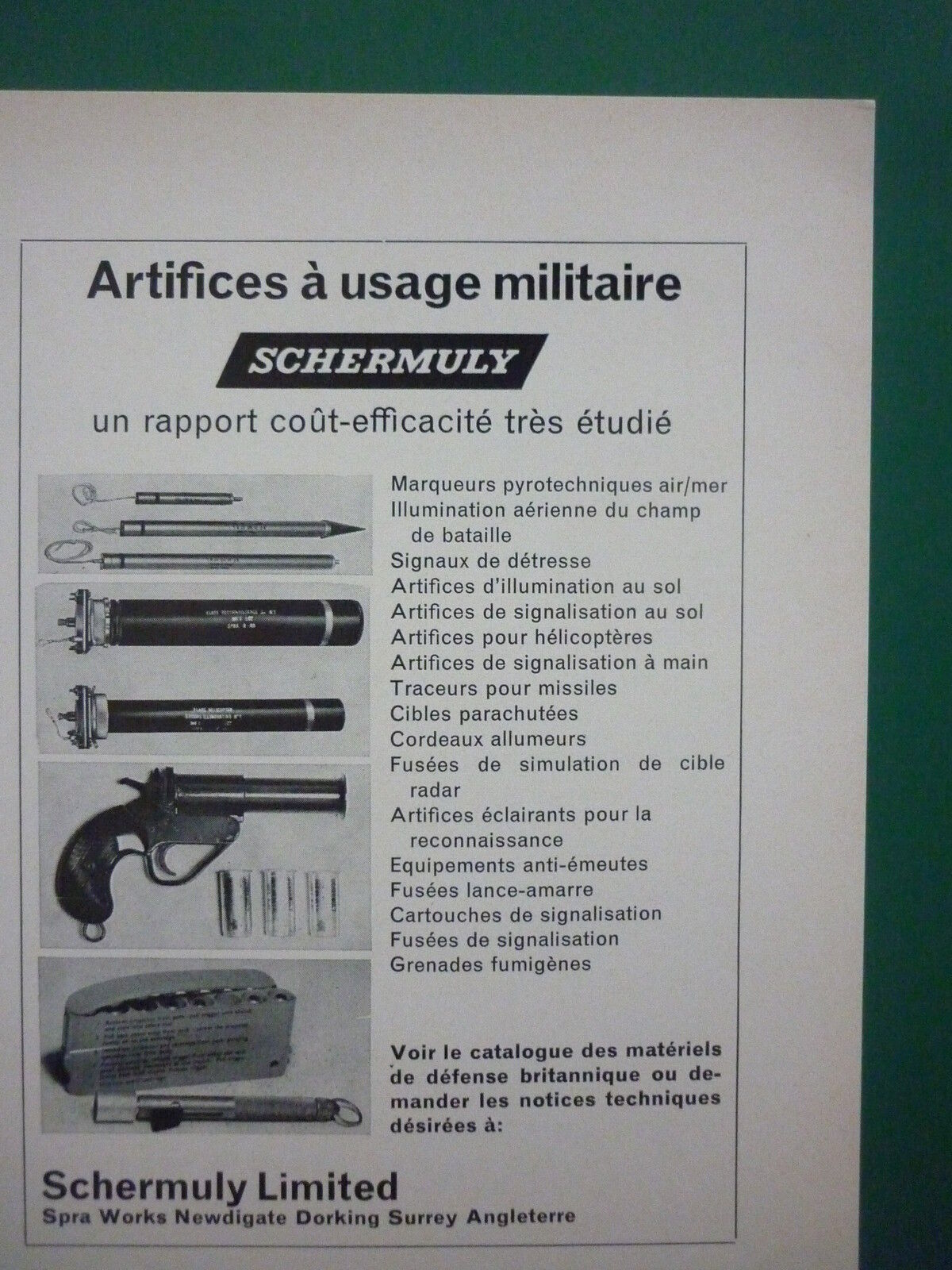 4/1969 PUB SCHERMULY ARTIFICES MILITARY USE PYROTECHNICS FRENCH AD