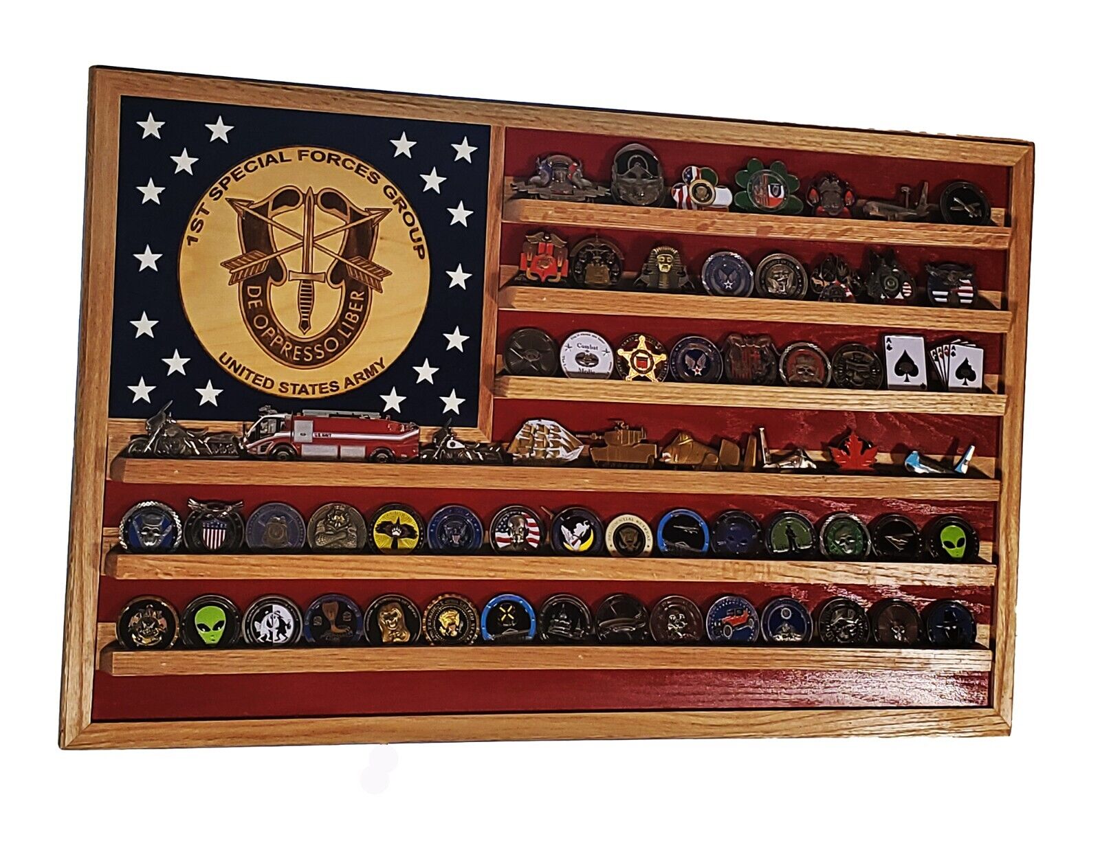 US Army 1st Special Forces Group Challenge Coin Display Flag 70-100 Coins Trad