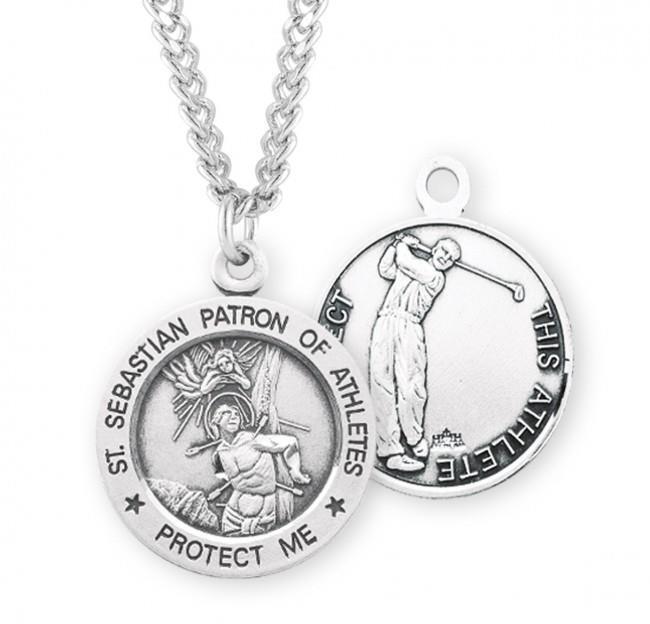 Saint Sebastian Round Sterling Silver Golf Male Athlete Medal 1.0in x 0.8in