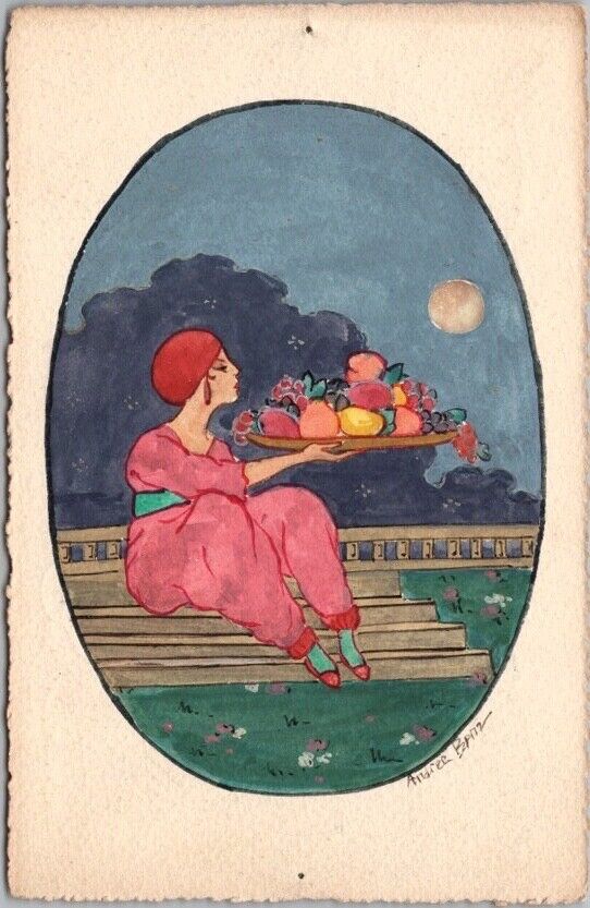 c1900s French Artist-Signed HAND-COLORED Postcard \