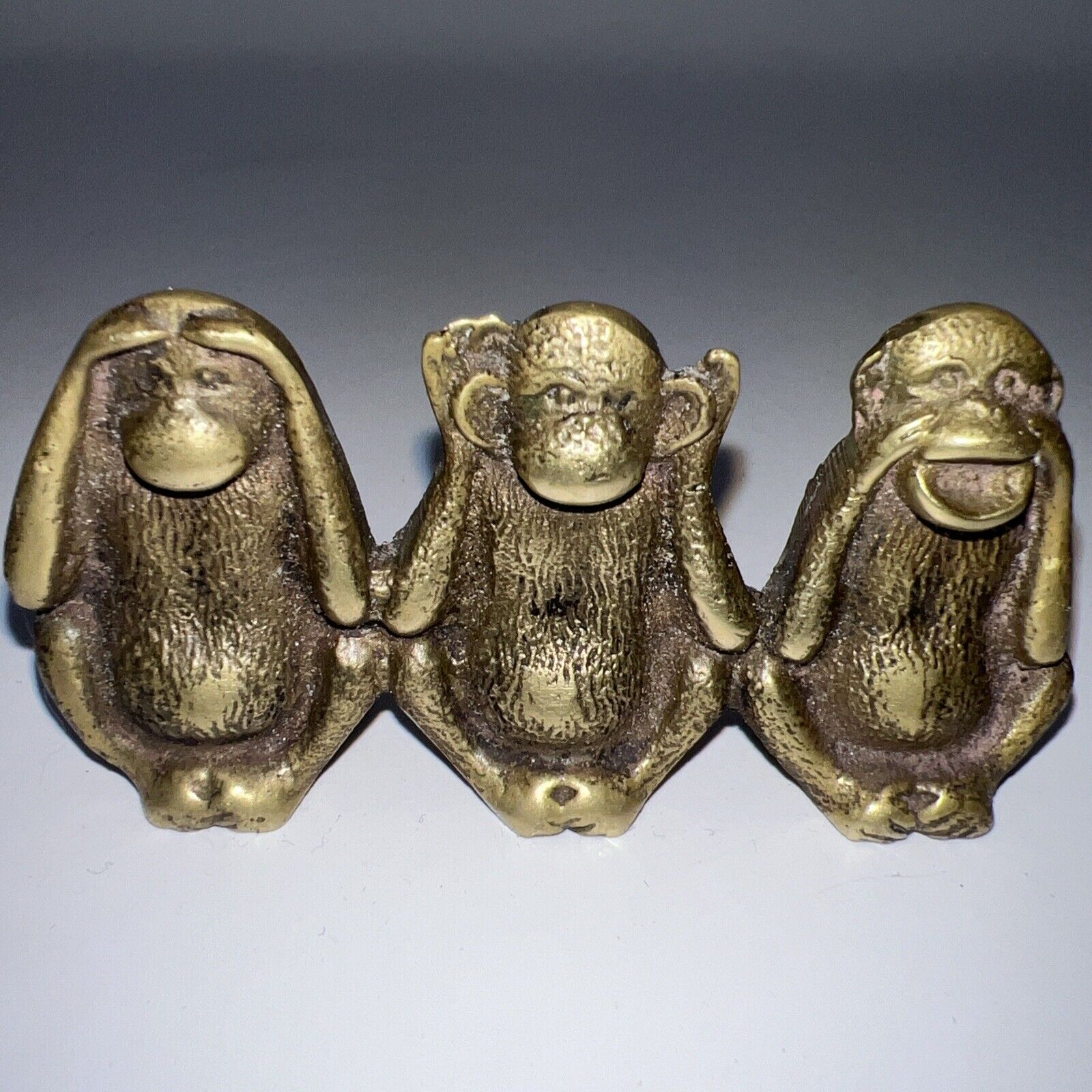 VTG 3 Small Wise Brass Monkeys Figurine Paperweight Hear See Speak No Evil