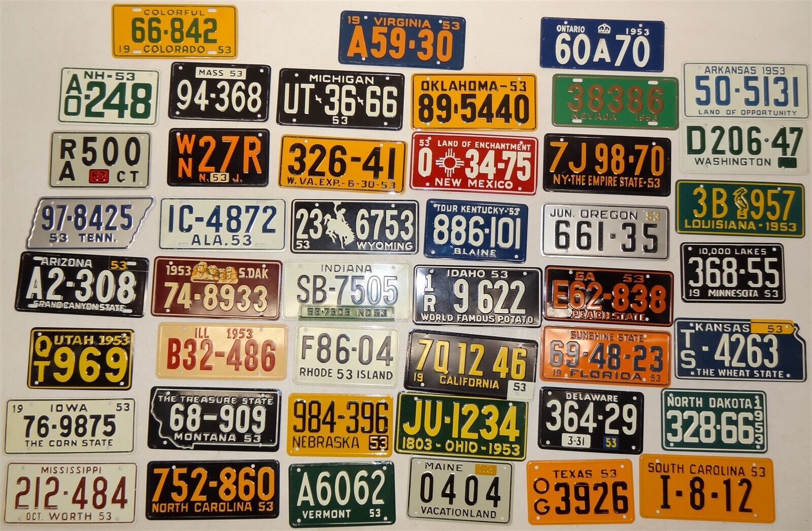 45 1953 General Mills Wheaties Mini Bicycle License Plates * Includes Ontario